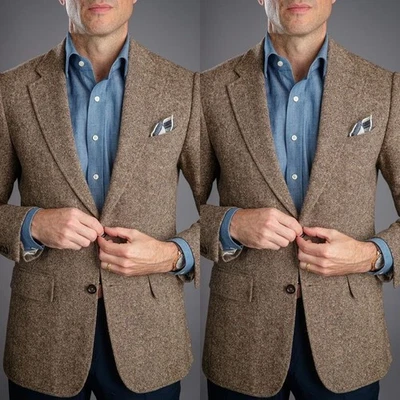 Tweed Men Suits Winter Formal Business Party Wedding Groom Tuxedos Men Blazers - Image 1 of 4