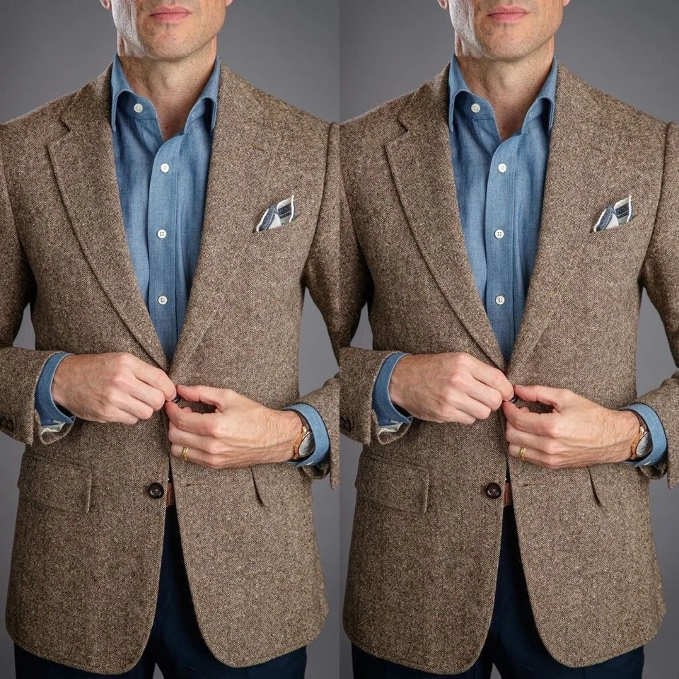 Tweed Men Suits Winter Formal Business Party Wedding Groom Tuxedos Men Blazers - Image 1 of 4