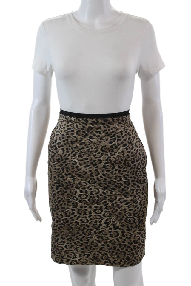 Minifalda lápiz con estampado de animales marrón negro algodón talla 2 de Elie Tahari para mujer Foto 1 de 4