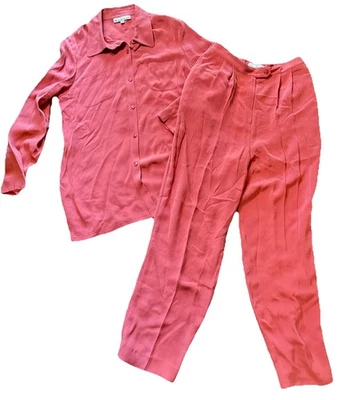 Pantalones/Blusa De Colección 100% Seda Travis Ayers Para Dressbarn Talla 10 Coral Cintura Alta Foto 1 de 4