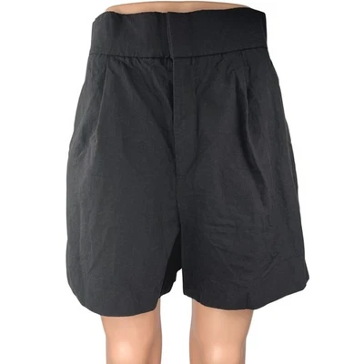 Mini Pantalones Cortos Informales Zara Para Mujer Negros Lino Cintura Alta Plisados Línea A Talla M Foto 1 de 4