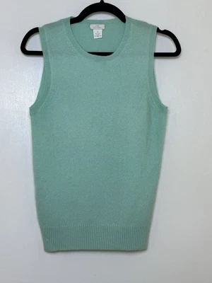 J.CREW 100% Cachemira Italiana Mujer M Cuello Redondo Chaleco Concha Suéter Verde Menta Foto 1 de 4