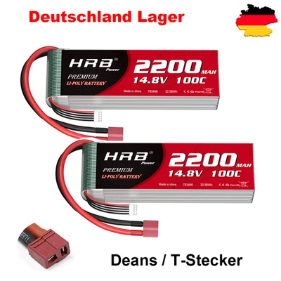 2X 100C 14.8V 4S 2200mAh Lipo Akku mit Deans für Heli Aeroplane Jet RC Auto LKW - Bild 1 von 4
