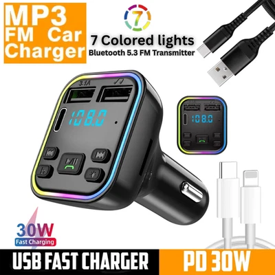 Wireless Bluetooth FM Transmitter For Car Mp3 Player USB PD Car Charger Adapter - Image 1 of 4