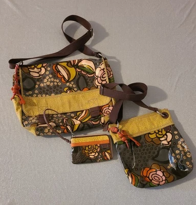 批量 3 件 Fossil 钥匙每涂层帆布斜挎包钱包 邮差包和腕带  — 第 1/4 张图片