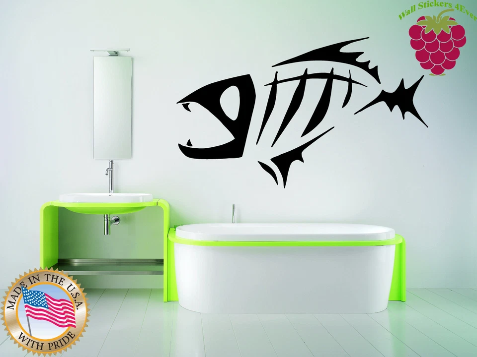 Wall Stickers Vinyl Decal Fish Skeleton Fishing Hobby Ocean Sea Marine EM197 - Image 1 of 3