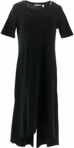 Isaac Mizrahi Live! Elbow Sleeve Knit Maxi Dress-Black-Petite XXS-A308002-NEW - Picture 1 of 2