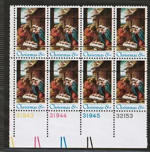 US USA Sc# 1414a MNH FVF PLATE # BLOCK of 8 PreCncl Christmas Xmas Madonna Child - Picture 1 of 1