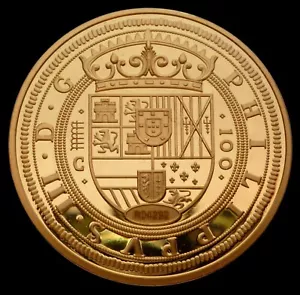 Gold Plated Commemorative Medal of Spain 100 Escudos Coin 1609 Centén Philip III - Picture 1 of 3