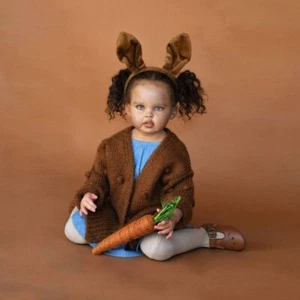 Bambola neonato rifinita 30 pollici bambina capelli ricci pelle nera panno corpo - Foto 1 di 3
