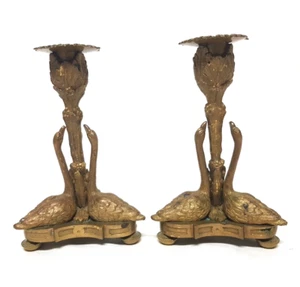 ANTIKE WILLIAM BATEMAN IV ORMOLU MESSING SCHWÄNE KERZENSTÄNDER - Bild 1 von 10