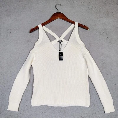 Suéter Express Para Mujer Pequeño Crema Tejido Gofre Hombro Frío Cuello en V Clásico Nuevo con Etiquetas Foto 1 de 4