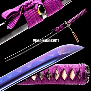 40''Purple Katana T10 Steel Battle Ready Japanese Samurai Sharp Functional Sword - Picture 1 of 12