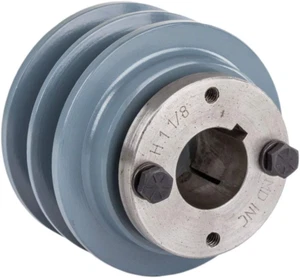 Cast Iron 3.35" Dual Groove Belt B Section 5L Pulley W/ 1-1/8" Sheave Bushing - Picture 1 of 1