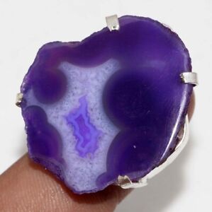 Agate Geode Slice Ethnic Gemstone Handmade Ring Jewelry Size-6.5 JW