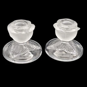 Kristall D'Arques Rose Kerzenständer 2er Set Glas Landhaus Romantisch Vintage - Bild 1 von 7