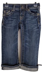 MISS ME Authentic Girls Size 12 Cuff Capri Blue Jeans Distressed Camo JPK 5003CC - Picture 1 of 12