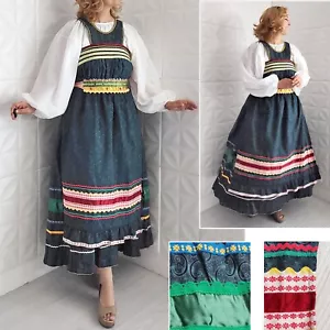 Vintage European Folk 4-Piece Outfit 70s Dress Peasant Top Apron Belt Ribbon S M - Picture 1 of 17