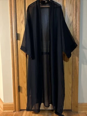 Sexy Bata Frederick's of Hollywood Negra Satén Transparente Con Cinturón Talla 3X Foto 1 de 4