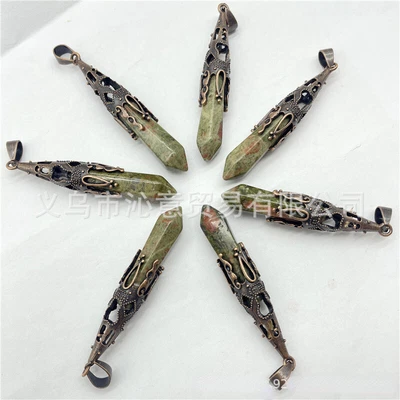 Colgante de curación con punta hexagonal largo bronce piedra natural pequeña de 20 piezas Foto 1 de 3