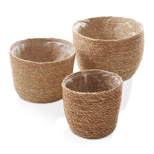 3pc Seagrass Planter Baskets w Liners - Natural, Indoor Plant Flower Pot Covers - Picture 1 of 1