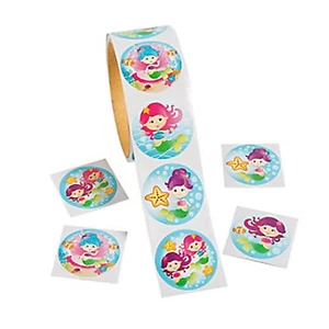 Mermaid Party Sticker Magical Mermaids Round Stickers Pack of 50 Free Postage - Picture 1 of 3