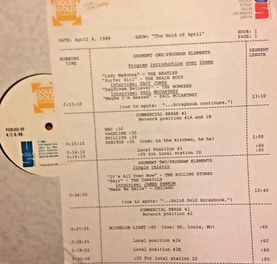RADIO SHOW:APRIL GOLD 4/4/88 PAUL McCARTNEY,CHICAGO,BS&T, NORMAN GREENBAUM,CREAM - Image 1 of 2