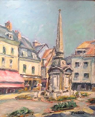 GASTON LABORDE TABLEAU HSP FONTAINE VILLAGE NORMAND PEINTURE 30/40 - Photo 1/3