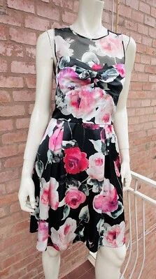 Vestido Blugirl Blumarine Negro Seda Transparente Floral Rosas Boda Fiesta Talla IT 42 S Foto 1 de 4