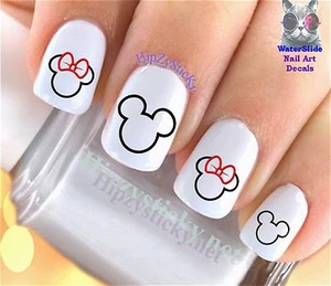Nail Art 627 Mickey Minnie Ears #2 Outline WaterSlide Nail Decals Transfers - Imagen 1 de 1