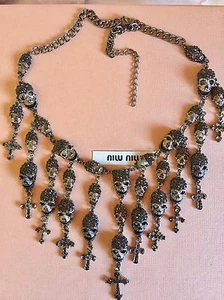 $ 750 Silber Sylva Skelett Schädel Anhänger Kristall Halskette Schmuck Swarovski Chun - Bild 1 von 9