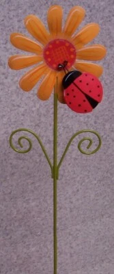 Garden Decor Flower Pot Plant Pick Stake Ladybug & Sunflower NEW 17“ tall #1 - Image 1 of 3