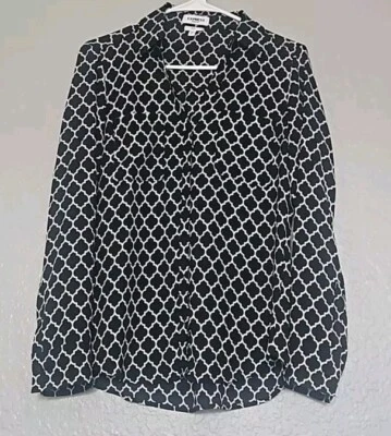 Express Classic Slim Fit Portofino Button Up Blouse Black & White Size S Foto 1 de 4
