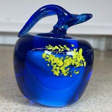 Cobalt Blue Glass Apple Paper Weight With Yellow Speckles