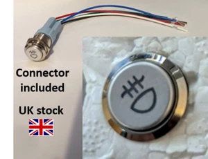 Chrome rear fog latching 12V 3A push button switch 16mm IP65 IK10 UK STOCK - Afbeelding 1 van 9