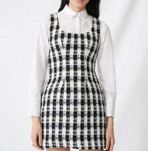 Maje Womens Mini Dress Rocky Tweed Sleeveless Black/White Size US 8 Medium - Picture 1 of 11