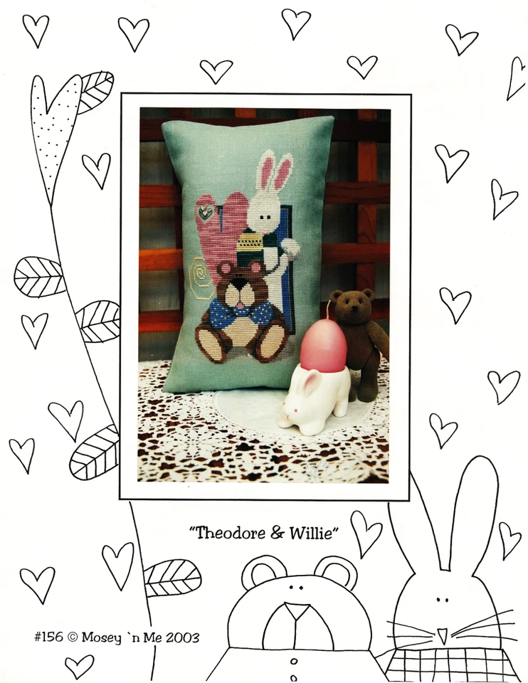 Mosey N Me "THEODORE & WILLIE" Easter Rabbit Bear Cross Stitch Pattern Leaflet - Image 1 of 1