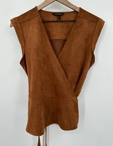 Banana Republic Vegan Suede Wrap Top Women Medium Brown Sleeveless Western - Picture 1 of 8