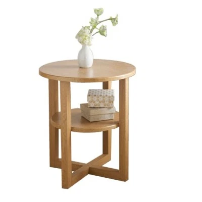 2 Tier Small Sofa Side Table Coffee End Round Oak Unit Shelf Living Room Bedroom - Image 1 of 4