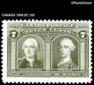 CANADA 1908 SC 100 GENERALS MONTECALM & WOLFE 7¢ OLIVE GREEN MNH OG F/VF - Picture 1 of 2