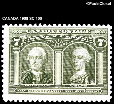 CANADA 1908 SC 100 GENERALS MONTECALM & WOLFE 7¢ OLIVE GREEN MNH OG F/VF - Image 1 of 2