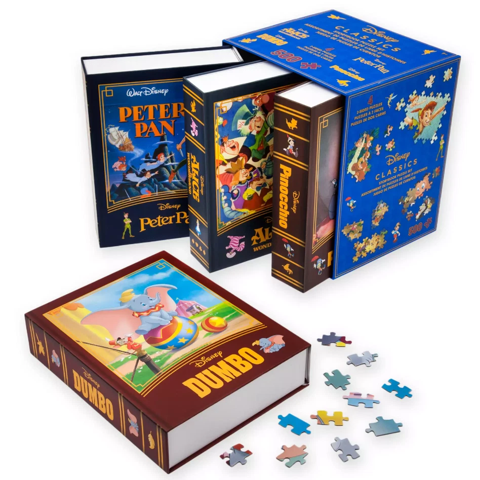 Paquete de 4 rompecabezas Disney Storybook Pinocho Dumbo Peter Pan Alice 500 piezas cada uno Foto 1 de 4