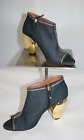 BCBG Maxazria Open-Toe Blue Denim Boots Gold Heel Zip Closure | Size: 38