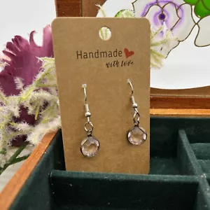 Hammered Metal Cased Clear Faceted Dangle Earrings With Nickel Free Backs #92 - Imagen 1 de 3