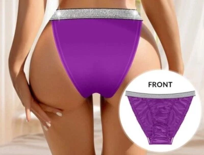 Bragas de bikini de banda gruesa brillante púrpura satinado de nailon plateado brillante talla XL Foto 1 de 4