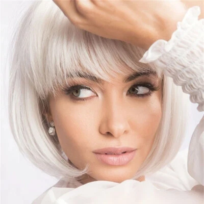 Peruca feminina curta sintética corte pixie para uso diário festa reta bege peruca branca - Imagem 1 de 4