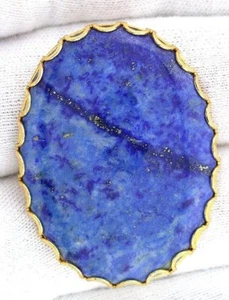 LARGE 40x30 REAL Lapis Gemstone Gem Cab Cabochon Gold Plated Pin Brooche EBS7136 - Picture 1 of 3
