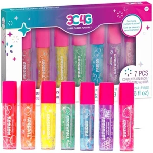3C4G Lip Gloss Glitzer Lipstick Lippenstift Roller Schminke Mädchen 7 Teilig
