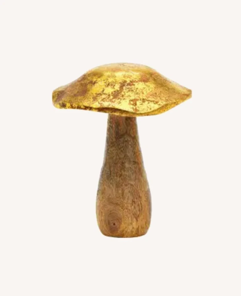 Pilz aus Mangoholz mit Goldkappe Herbst Herbstdeko Tischdeko NEU - Bild 1 von 1