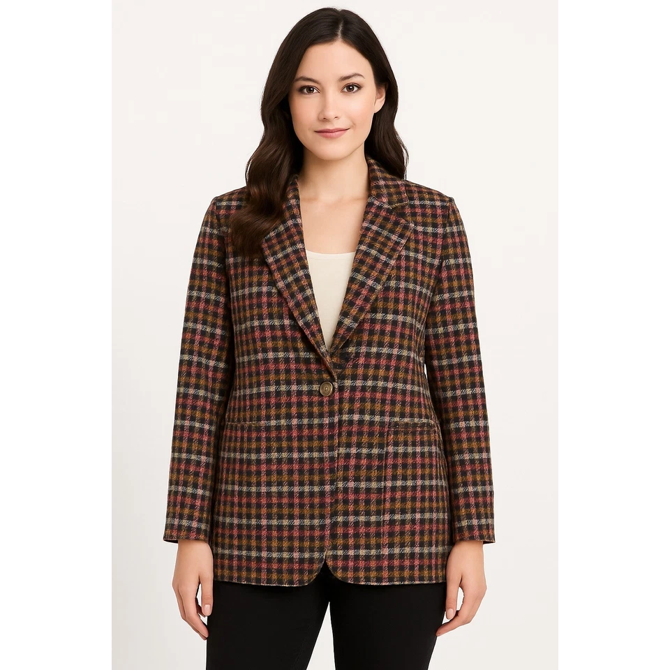 Cato клетку Blazer женщин L коричневый розовый одна кнопка длинным рукавом Куртка Пальто Academia - Изображение 1 из 4